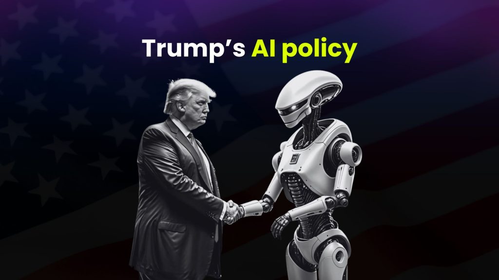 A handshake between Donald Trump and a futuristic robot