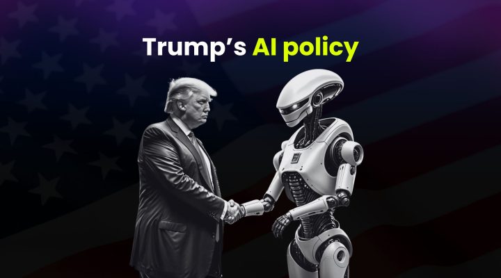 A handshake between Donald Trump and a futuristic robot